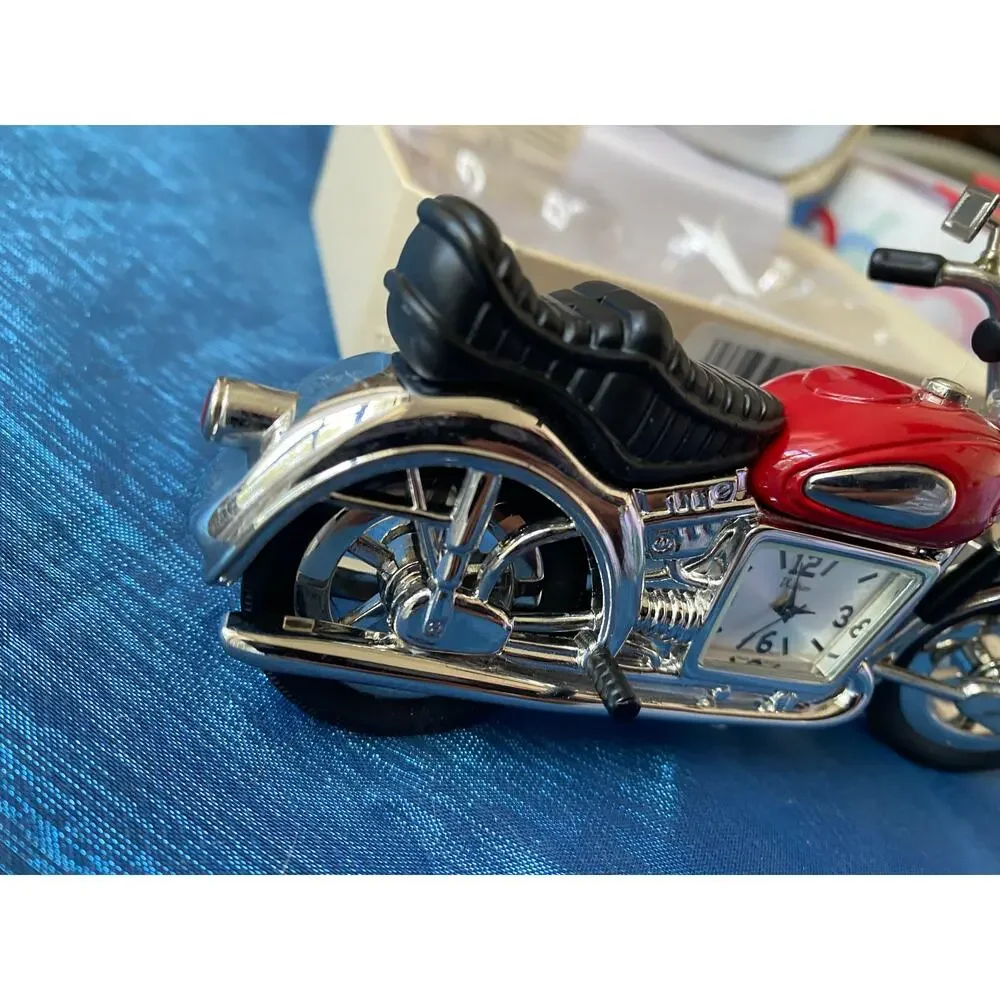 Waltham Motorcycle Mini Clock Desk Clock Red Chrome Collectible w/ Box Japon